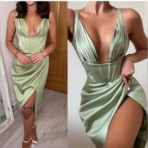 House of CB Asymmetrical Light Green Dress